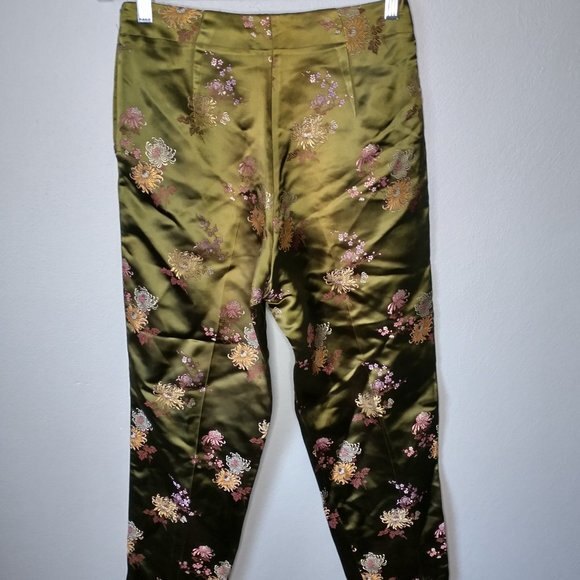 Vintage Olive Floral Embroidered Trousers Women’s Size 6 Side-Zip Rayon - Picture 7 of 9